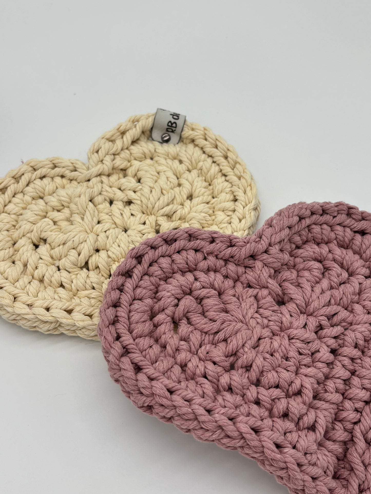 Set of 2: Crochet Heart Trivet/ Pink and White